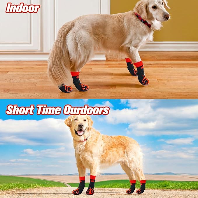 EXPAWLORER Anti Slip Dog Socks to Prevent Licking Paws,Winter Dog Boots & Paw Protectors,Dog Booties for Hardwood Floors with Grippers,Dog Shoes for Hot/Cold Pavement Small Medium Large Senior Dog