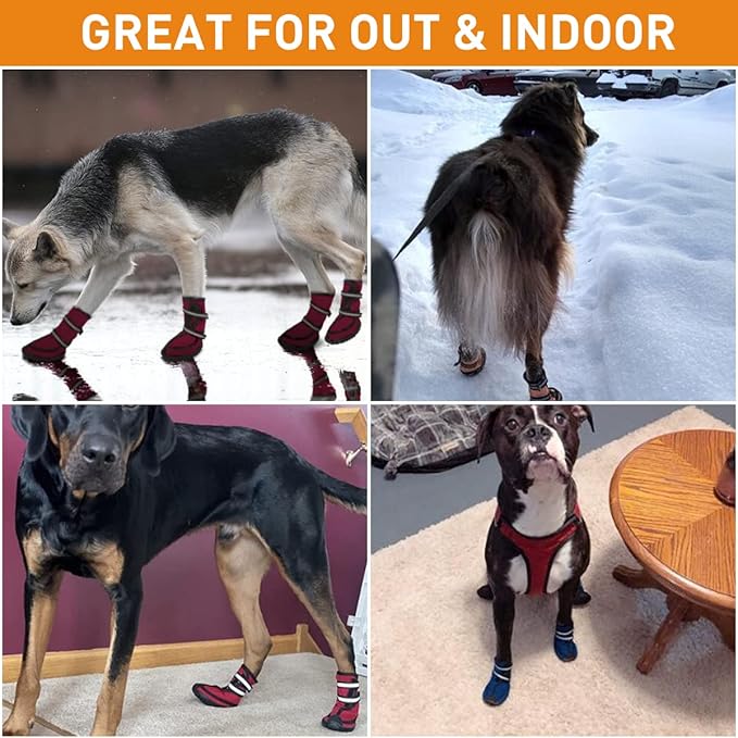 Dog Shoes for Large Dogs Winter Snow Dog Booties with Adjustable Straps Rugged Anti-Slip Sole Paw - Sports Running Hiking Pet Dog Boots Protectors Comfortable Fit for Medium Large Dog (XL, Orange)