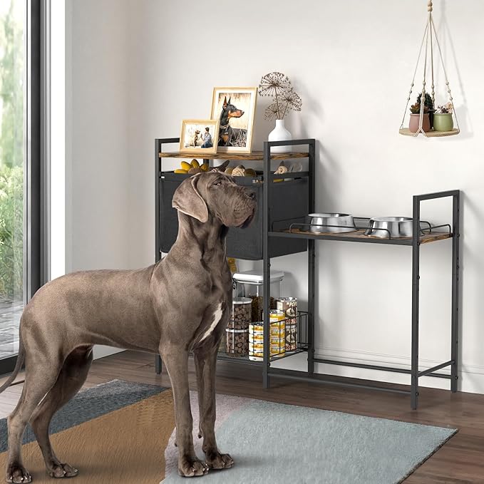 Elevated Dog Feeding Station, Stand with Toy Bin, Food & Water Bowl, Lifted Dog Bowl Holder Cabinet with Pet Storage Organizer for XLarge & Medium Dogs