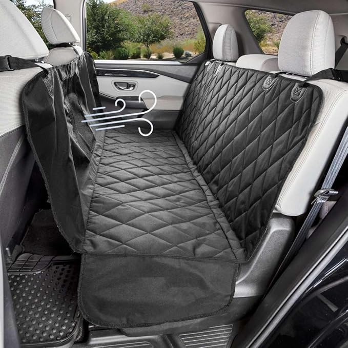 4Knines Dog Hammock Car Seat Cover – Heavy-Duty, Waterproof Car Seat Protector for Dogs, Non-Slip, Durable Design with Mesh Window, Easy to Install, Fits Most Cars & SUVs - Regular Size (Black)