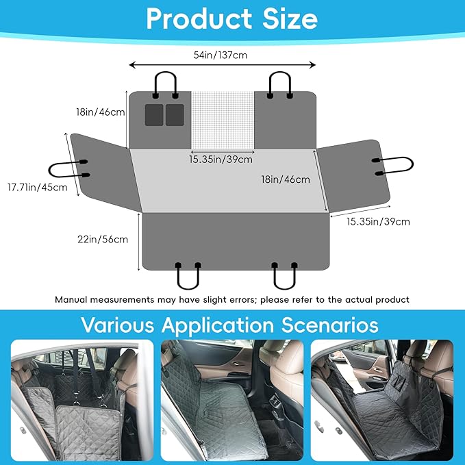 Dog Car Seat Cover for Pets Back Seat Cover for Dogs Hammock Nonslip Scratchproof Backseat Pet Protector Mat with Mesh Visual Window & Pockets for Cars Trucks SUVs -Black
