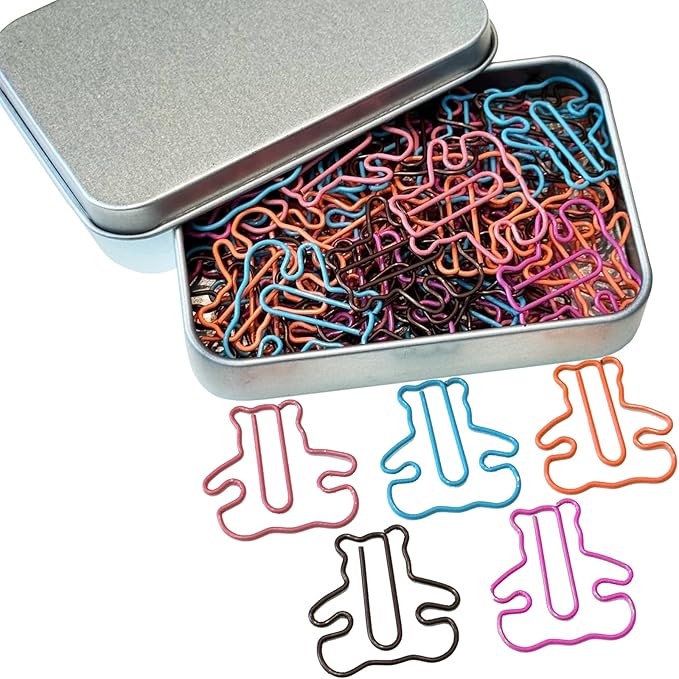 Cute Paper Clips, 60 PCS Bear Shaped Paper Clips Animal Bookmarks Clips, Assorted Colors, Fun Office Gifts for Women Men Coworkers Teachers Students Girls Boys, Christmas Gifts