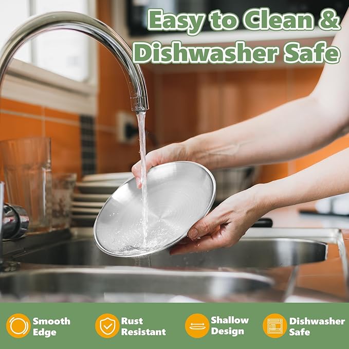 2-Pack Stainless Steel Cat Food Bowls ā Shallow Whisker-Friendly Non-Slip Silicone Base,Easy to Clean Indoor Feeding Dishes(6.7")