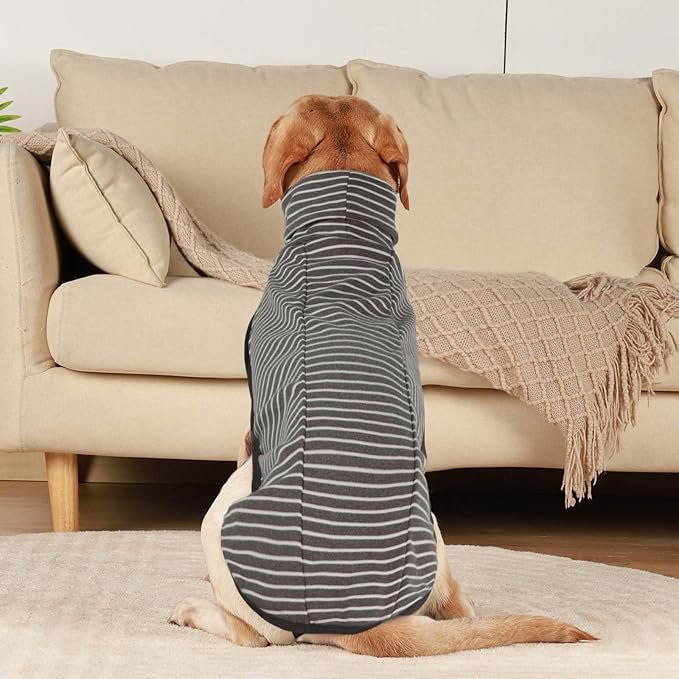 ROZKITCH Dog Winter Coat Soft Pullover Pajamas, Stripe Pet Windproof Warm Cold Weather Jacket Vest Cozy Jumpsuit Apparel Outfit Clothes for Walking Hiking Travel Sleep Stripe 2XS
