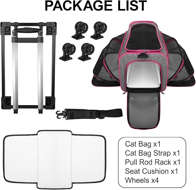 Pet Carrier with Wheels Up to 33 lbs Airline Approved Cat Carrier Rolling Pet Carrier w/Removable Wheels & Expandable Side Washable Plush Mat Pet Travel Carrier with Telescopic Handle & Shoulder Strap