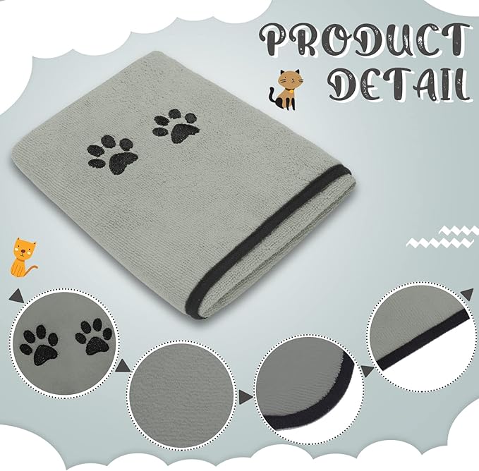 Tegeme 4 Pack Dog Towels for Drying Microfiber Soft Absorbent Pet Bath Towel Dog Drying Grooming Cloth with Embroidered Paw for Pet Cat Bathing Grooming(27.5 x 55 Inch,Gray)