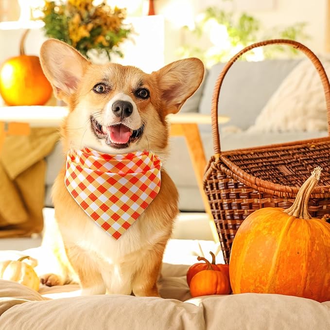 Abbylike 50 Pcs Thanksgiving Dog Bandanas Bulk Plaid Bandanas for Dogs Triangle Kerchief Bib Scarf for Pets Fall Costume Photo Props Accessories Pet Shops Groomers, 25 Styles (25.6 x 17.7 x 17.7)