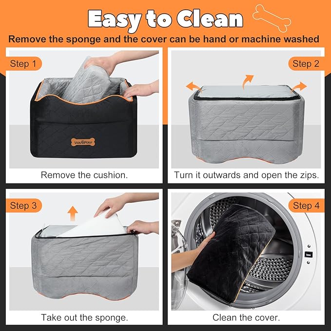 Small Dog Car Seat, Waterproof Dog Booster Seat with Thick Cushion & Safety Leash, Removable Car Back Seat Bed for 1 Small Dogs Under 25lbs, Pet Car Seat for Travel, Black/Gray