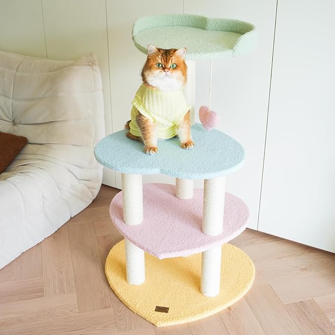 VETRESKA Cat Tree Cat Tower 38.6'' for Indoor Cats with Sisal Covered Scratching Posts and Sweetheart Shape Platform, Multi-Level Cat Tower Activity Center Furniture for Kittens Cats and Pets