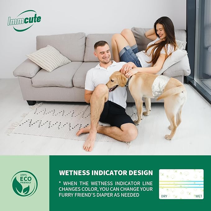 IMMCUTE Male Dog Wraps 50 Ct, Medium Size, Male Dog Diapers Disposable, Super Absorbent Leak-Proof Doggy Diapers,Belly Bands for Dogs with Wetness Indicator, Ideal for Indoor, Outdoor