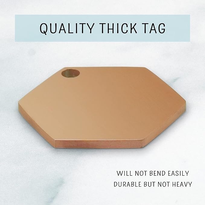 Ultra Joys Custom Personalized Dog ID Tag - Stainless Steel Hexagon Rose Gold Large