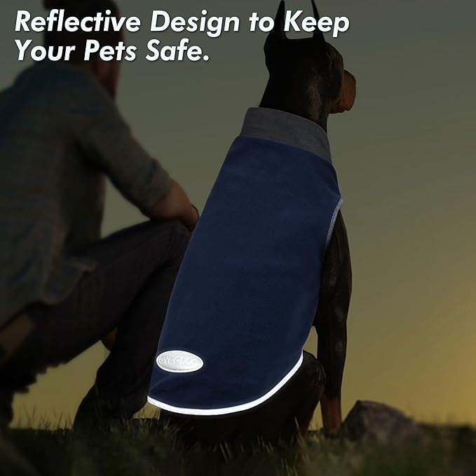 cyeollo 2 Pack Fleece Dog Sweater Stretchy Pullover Soft Dog Jacket with Reflective Stripe Lightweight Sweatshirt Pet Clothes Coats for Small Dogs Grey & Blue