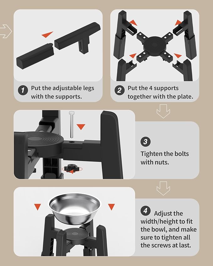 CZPET Elevated Dog Bowl, Raised Dog Bowl Stand with 51oz Stainless Steel Bowl Large Capacity, Height and Size Adjustable & Anti-Slip Stand for Large Dogs