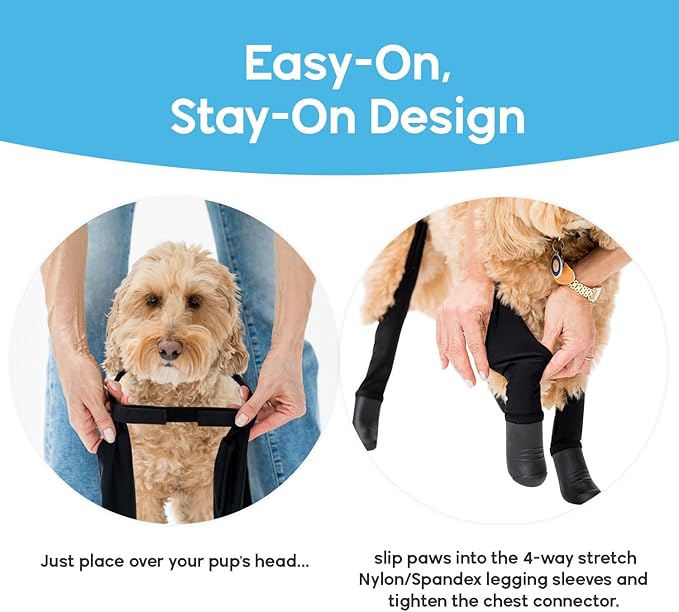 100% Waterproof Dog Boots Connected to Leggings so They Stay on. Easy-On Paw Protectors with an Adjustable fit. Snow & Rain, Anti-Slip Traction, Adjustable Fit, Machine-Washable (Black, XS Short)