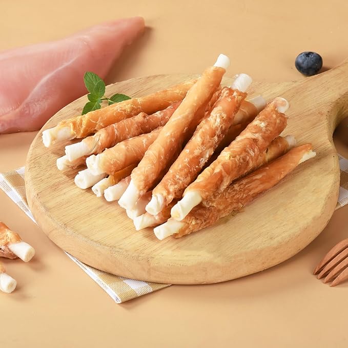 Dog Treats Chicken Wrapped Rawhide Sticks w/Taurine, Long Lasting Dog Chews Trainning Snacks High Protein, Natural Chicken Treats for Small Medium Large Dogs 20-21 Counts, 10.6 oz