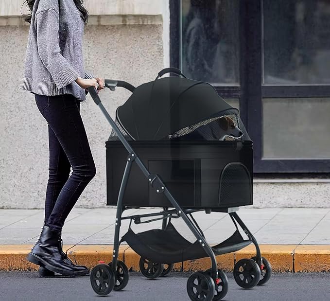 3-in-1 Pet Dog Stroller, Dog Wagon with Removable Carrier, Cat Stroller for Medium Dogs Up to 55lbs (Black)