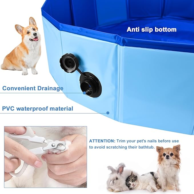 Enenes Portable Dog Bathtub, 32'' x 8'' Foldable Pet Swimming Pool, Plastic Dog Pool Bathing Tub Indoor Sand Pit Collapsible Ball Pit for Dogs Puppies(Blue, Medium)