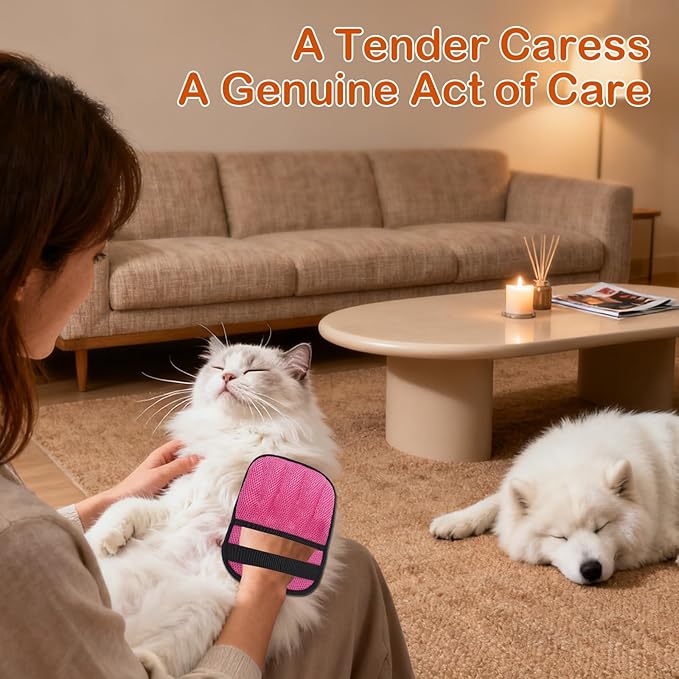 Pet Hair Removal Gloves 2-Pack - Upgraded Five-Finger Electrostatic Cats & Dogs Hair Brush Shedding | Reusable Pet Hair Remover Tool for Laundry, Furniture, Car Seat (Pink)