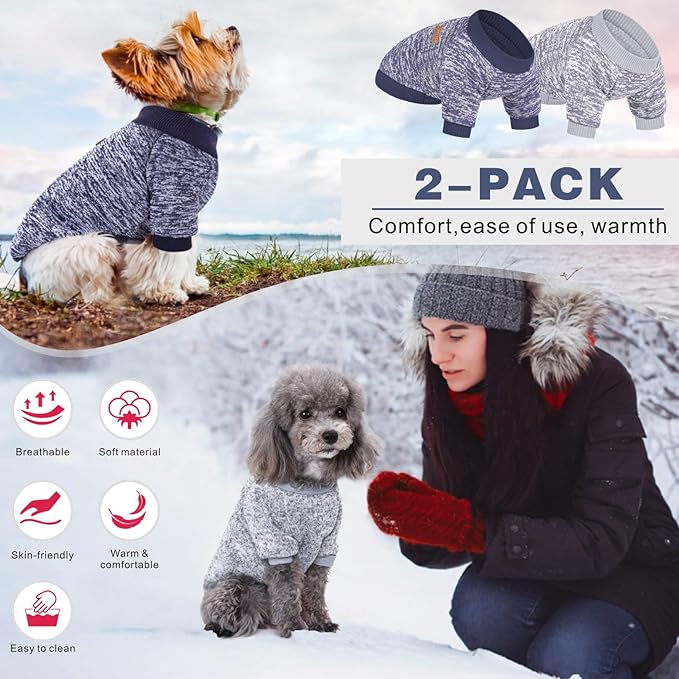 2 Pieces Pet Dog Classic Knitwear Sweater, Fleece Coat for Small,Medium Dogs,Warm Pet Dog Cat Clothes,Soft Puppy Customes for Chihuahua Yorkshire Tzu (Grey Navy,L)