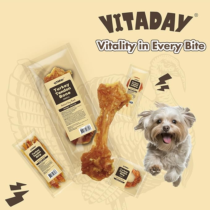 Turkey Tendons for Dogs, All Natural, Healthy Dog Treats, Long Lasting, Hypoallergenic Dog Chews, Rawhide Free, USA-Sourced, for Small Dogs, Bone (S), 4 Count Pack