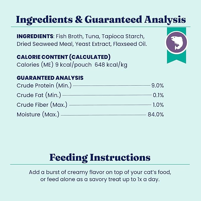 SeaMeal Squeeze Tuna Lickable Cat Treat with Seaweed for Skin, Coat, Digestive & Immune Health - Natural, Holistic, Grain-Free (4 Squeezes)