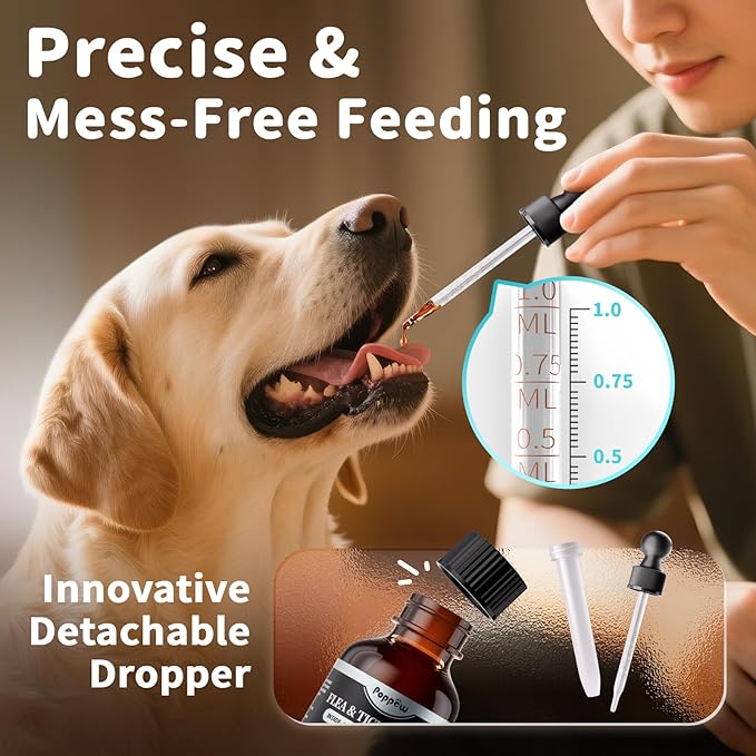 Flea & Tick Drops for Dogs – Natural Prevention with Neem, Oregano – Oral Flea &Tick Support, Long-Lasting Liquid Treatment with Skin Care for Puppy All Breeds & Sizes, Chicken Flavor, 2 FL Oz