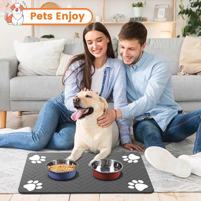 Pet Feeding Mat-Absorbent Pet Placemat for Food and Water Bowl, with Waterproof Rubber Backing, Quick Dry Water Dispenser Mat for Dog and Cat (27"x17", Christmas)