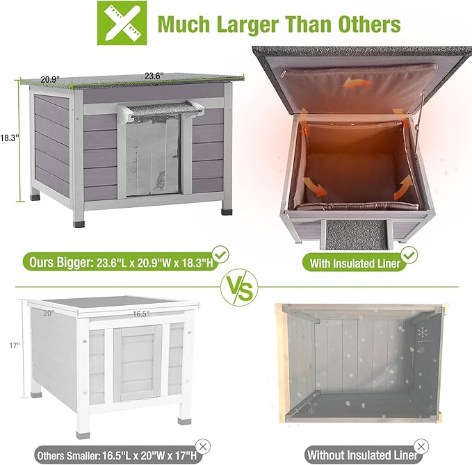 Outdoor Cat House with Insulated Liner Weatherproof Feral Cat Shelter for Winter