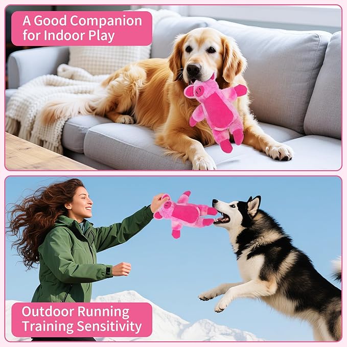 Dog Toys Plush, Squeaky Stuffed Dog Toy, Rainbow Pig Dog Toys for Small Medium Breeds, Soft DogToy Plush, Puppy Teething Dog Toy, Interactive Dogs Toy for Indoor Dogs(Pink)