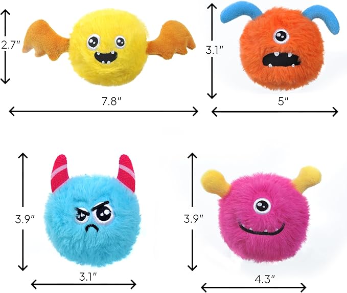 TwoEar Squeaky Balls for Dogs, Interactive Plush Dog Toys for Boredom, Fetch Ball Dog Toy for Dogs, 2.74 Inch, 4 Pack