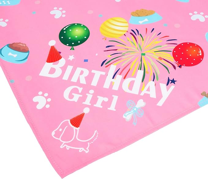 ADOGGYGO Dog Bandana Hat Set for Birthday Party Supply, Boy Girl Pet Birthday Scarf for Extra Large Dog (X-Large, Pink)
