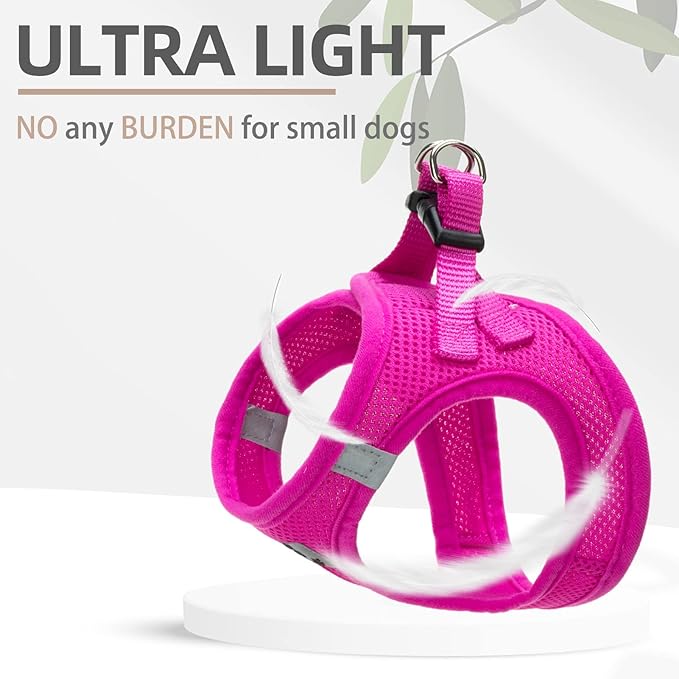 PUPTECK Adjustable Dog Harness Collar and Leash Set Step in No Pull Pet Harness for Small Medium Dogs Puppy and Cats Outdoor Walking Running, Soft Mesh Padded Reflective Vest Harnesses, Solid Pink M