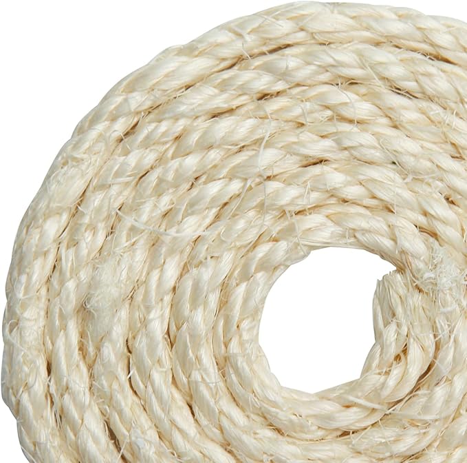 White Sisal Rope 1/4 Inch by 49-Feet for Cat Scratching Post Tree Tower Replacement Repair and Replace, DIY Hemp Twine Rope for Kittens Shelves Furniture Window Perch Hammock Climbing, 6mm by 15m