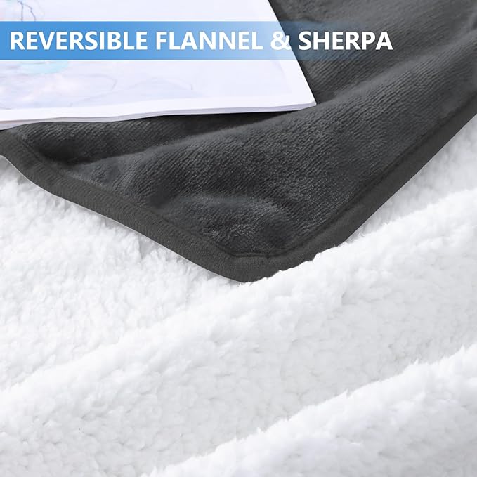 Smiry Waterproof Dog Bed Blanket, Leakproof Pet Throw Blanket for Bed Couch Sofa, Reversible Sherpa Fleece Furniture Protector Cover for Small Medium Large Dogs Cats (Dark Grey, 40x57 inches)