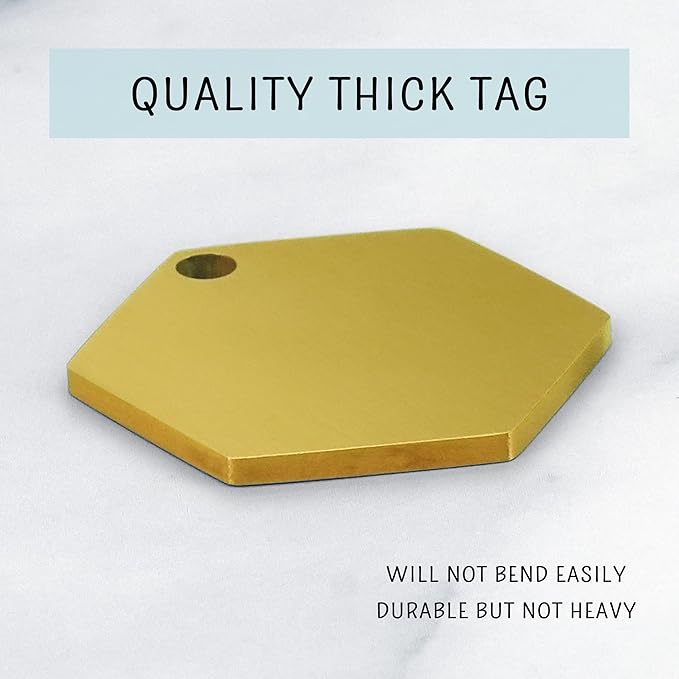 Ultra Joys Custom Personalized Hexagon Dog ID Tag - Brushed Stainless Steel, Gold, Large