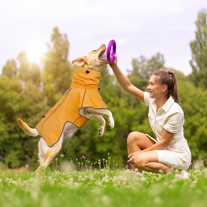 Reflective Dog Raincoat, Windproof & Waterproof Dog Rain Jacket, Adjustable Hooded Pet Poncho with Leash Hole for Small, Medium, Large Dogs(S-2XL) (Yellow, XX-Large)