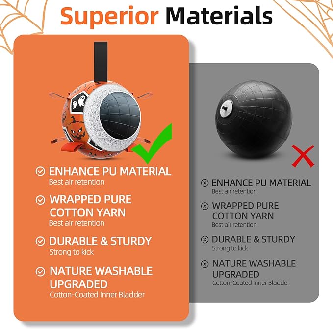 Diman Dog Soccer Ball with Straps, Halloween Dog Toys, Pet Toys Balls for Medium Large, Pet Birthday Gift, Interactive Dogs Toy for Tug of War (7 inch)