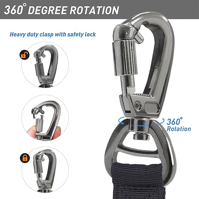 Hotsky Tactical Dog Leash Heavy Duty for Medium Large Dogs That Pull,4-6Ft Strong Bungee Shock Absorbing No Pull Dog Leash with Padded Double Handle and Car Seatbelt,Black