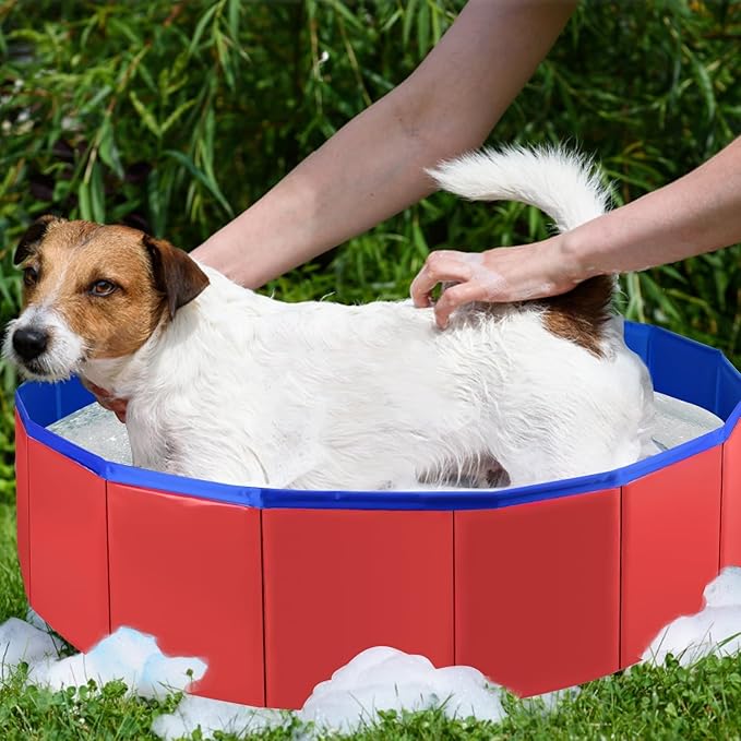 Enenes Foldable Dog Pool 24x8 Inch - Portable PVC Pet Swimming Pool & Bath Tub, Collapsible Ball Pit for Indoor/Outdoor Use, Puppy Bath Tub for Dogs, Cats, Puppies