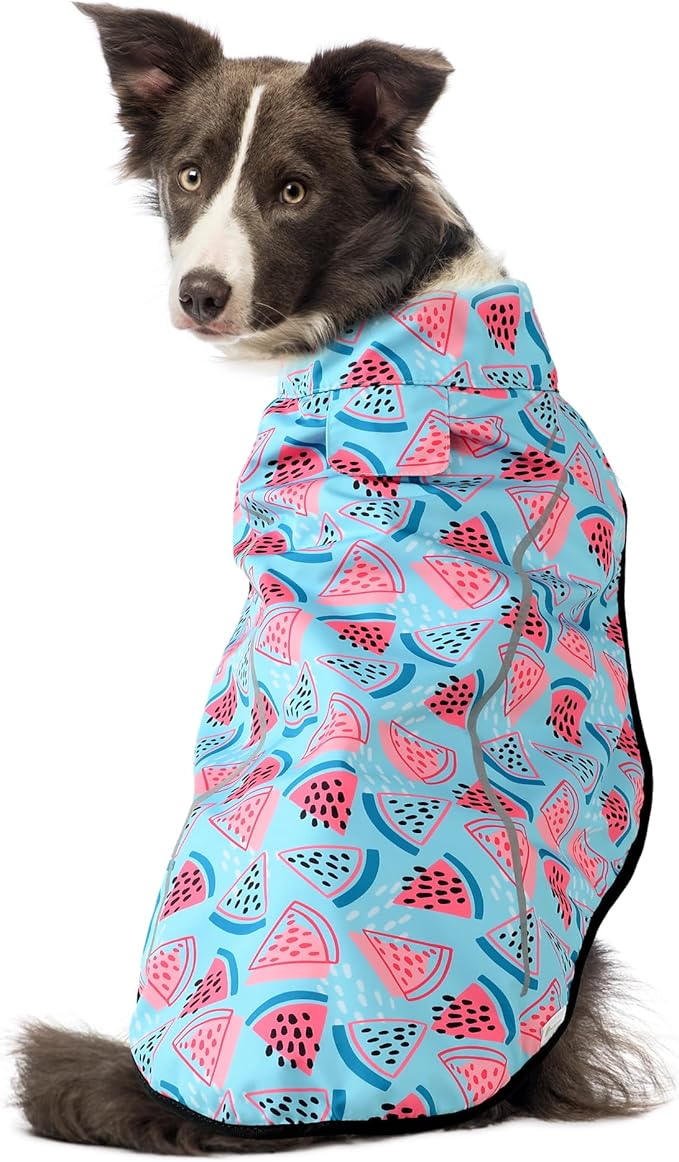 Mile High Life Dog Raincoat, Adjustable Waterproof Reflective Rain Jacket for Small Medium Large Dogs, Lightweight Breathable Pet Rain Coat with Leash Hole(Light Blue Watermelon,M Chest 26-32")