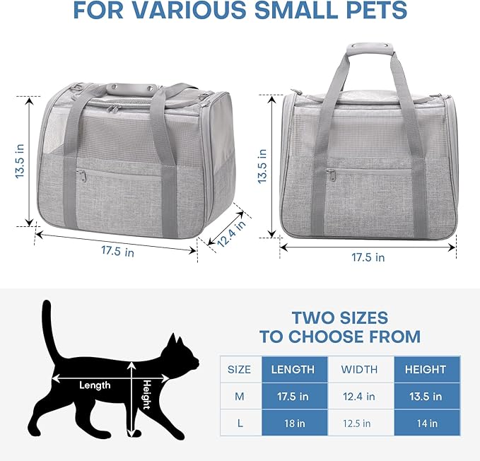 JUNGYOUN Premium Cat Carrier - Pet Carrier for Cat & Small Dogs up to 15lbs - Airline Approved Travel Dog Carrier with Anti-Escape Zippers, Collapsible Travel Bowl & Padded Strap
