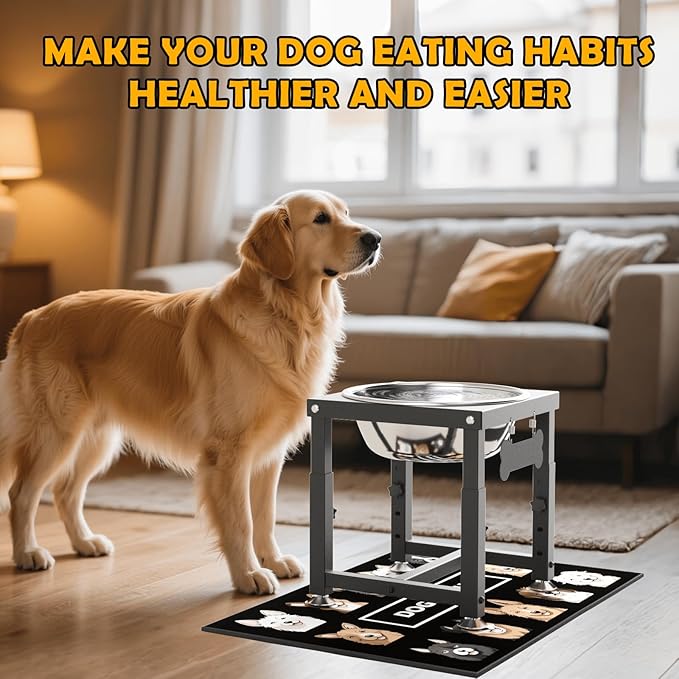 0.8 Gallon Elevated Dog Water Bowl for Medium Dog, 4-Height Adjustable (8–12.2'') Raised Stainless Steel Bowl with Spill-Proof Mat & Sturdy Metal Stand, Easy-Clean Feeder for Indoor/Outdoor Use