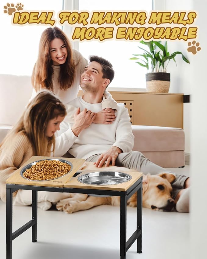 Elevated Dog Bowls Large Breed, 15"-20.5" H 4500ML Raised Dog Bowls for Large Extra Large Dogs, Bamboo Bowl Elevated with Stainless Steel Bowl, Metal Stand Adjustable Dogs Feeder