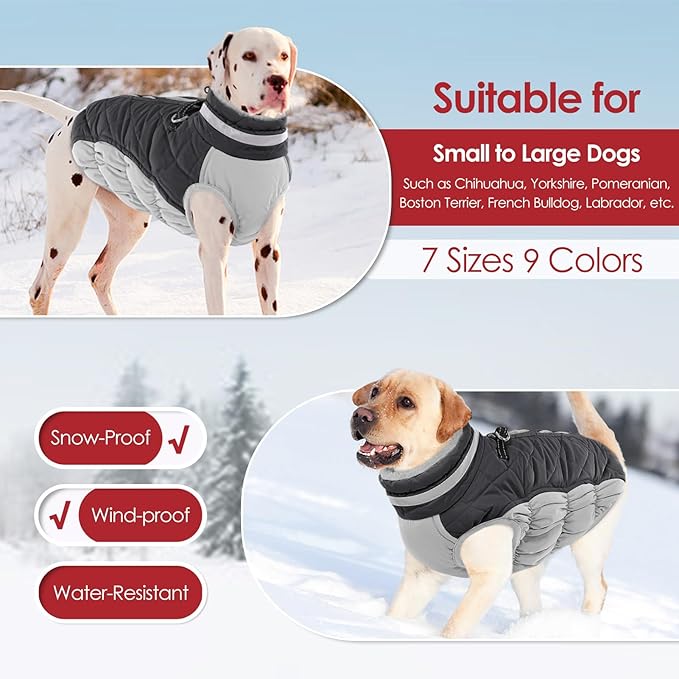 AOFITEE Dog Coat, Warm Dog Jackets for Small Dogs, Dogs Winter Coat with Harness Built in, Reflective Pet Winter Jacket, Waterproof Windproof Puppy Puffer Jacket Fleece Vest, Grey XS