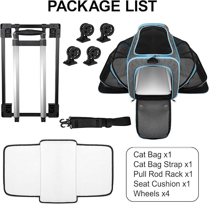 Pet Carrier with Wheels Up to 33 lbs Airline Approved Cat Carrier Rolling Pet Carrier w/Removable Wheels & Expandable Side Washable Plush Mat Pet Travel Carrier with Telescopic Handle & Shoulder Strap