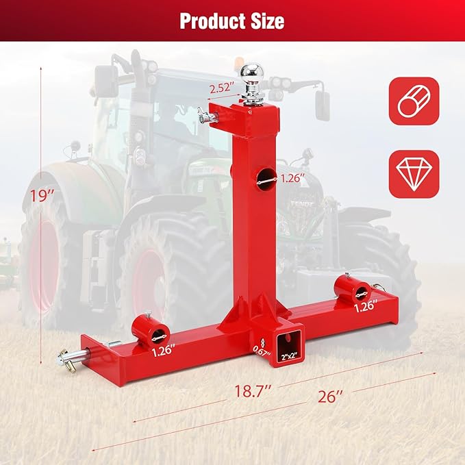 3 Point Gooseneck Trailer Hitch with 2 inch Receivers for Cat1, 3000lbs Capacity 3 Point Quick Hitch Attachment with Trailer Gooseneck Trailer Ball Drawbar Fits Category 1 Tractors