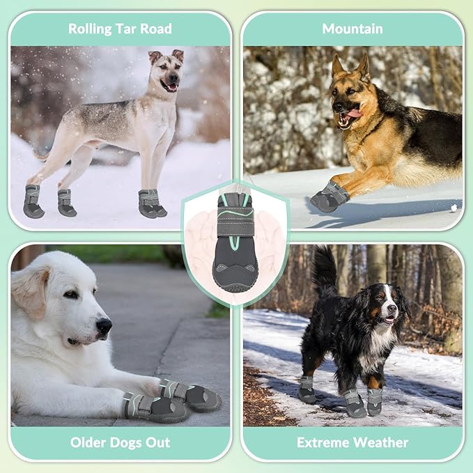 SlowTon Dog Shoes for Large Small Medium Dogs - Waterproof Dog Boots for Summer Hot Pavement, Paw Protector for Outdoor Walking Winter Snow, Anti-Slip Rubber Dog Booties for Hardwood Floor (Grey, 6)
