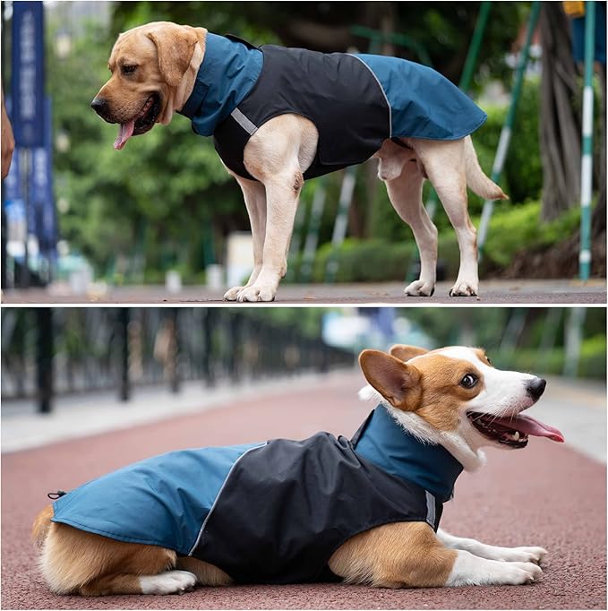 Dog Warm Coats - Windproof Dog Winter Outdoor Jackets Cold Weather Coats for Dog Waterproof Dog Raincoats with Hole for Dog Leash,Black Blue L