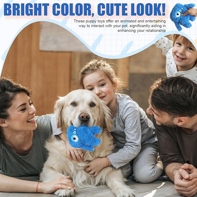 Plush Squeaky Dog Toy, Crinkle Stuffed Dog Toy Keep Them Busy Tug of War Birthday Dog Chew Toy for Small Medium Large Dogs (Blue)