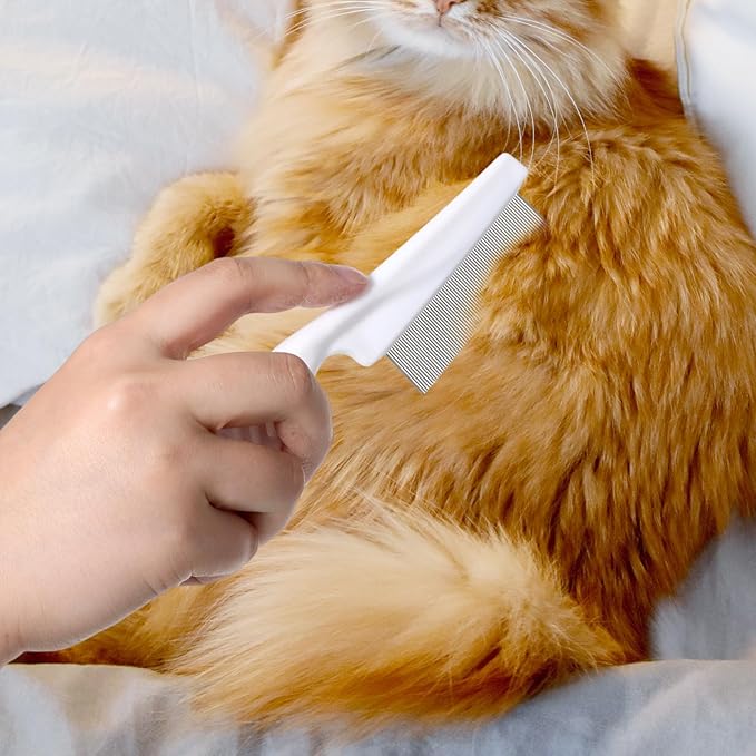 Flea Comb for Dogs and Cats, 3 Pack Fine Tooth Lice Brushers Flea Comb for Kittens, Indoor Cats, Small & Large Dogs, White